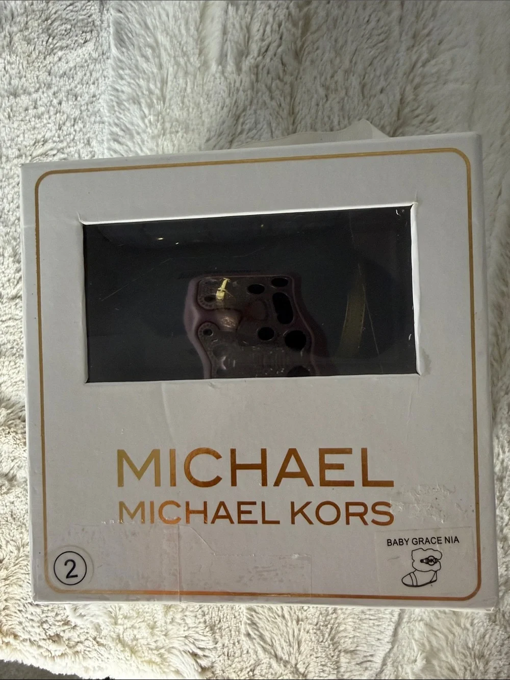 Michael Kors Black Faux Fur Baby Booties with Gold MK Accents